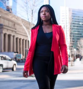 Woman walking forward