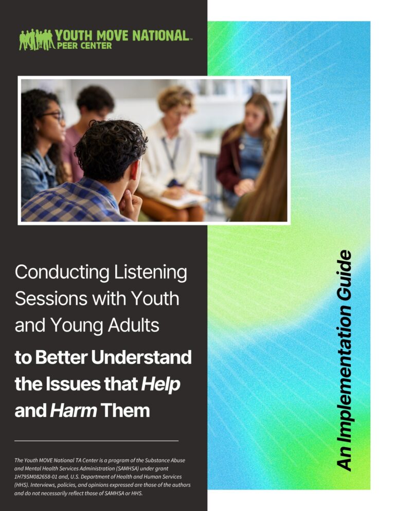 Cover Image of the Implementation Guide: Conducting Listening Sessions with Youth and Young Adults to Better Understand the Issues that Help and Harm Them.